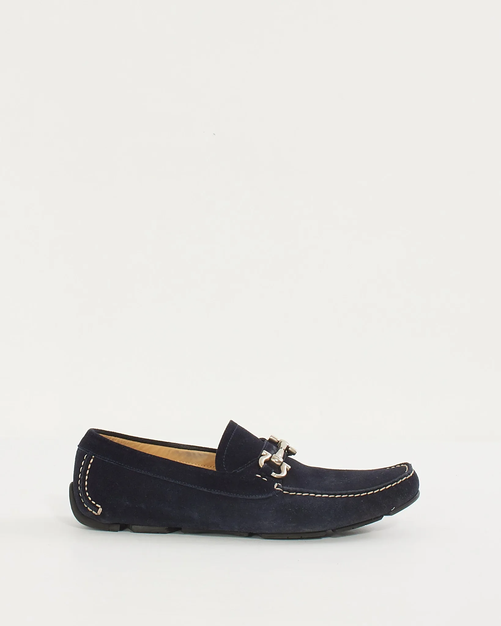 Salvatore Ferragamo Men's Navy Suede Bit Loafers - 9