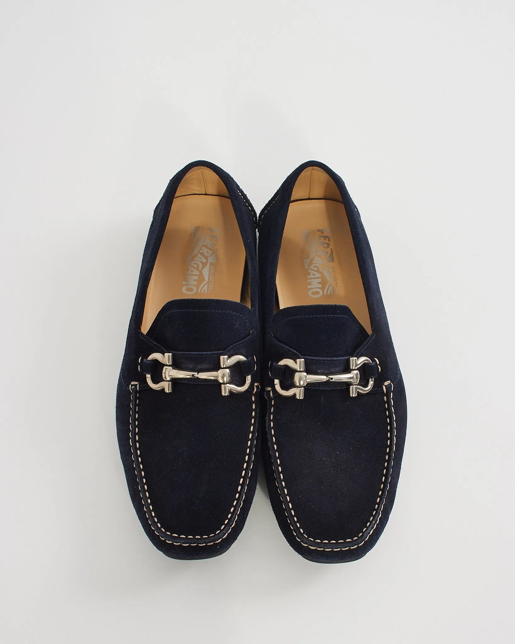 Salvatore Ferragamo Men's Navy Suede Bit Loafers - 9
