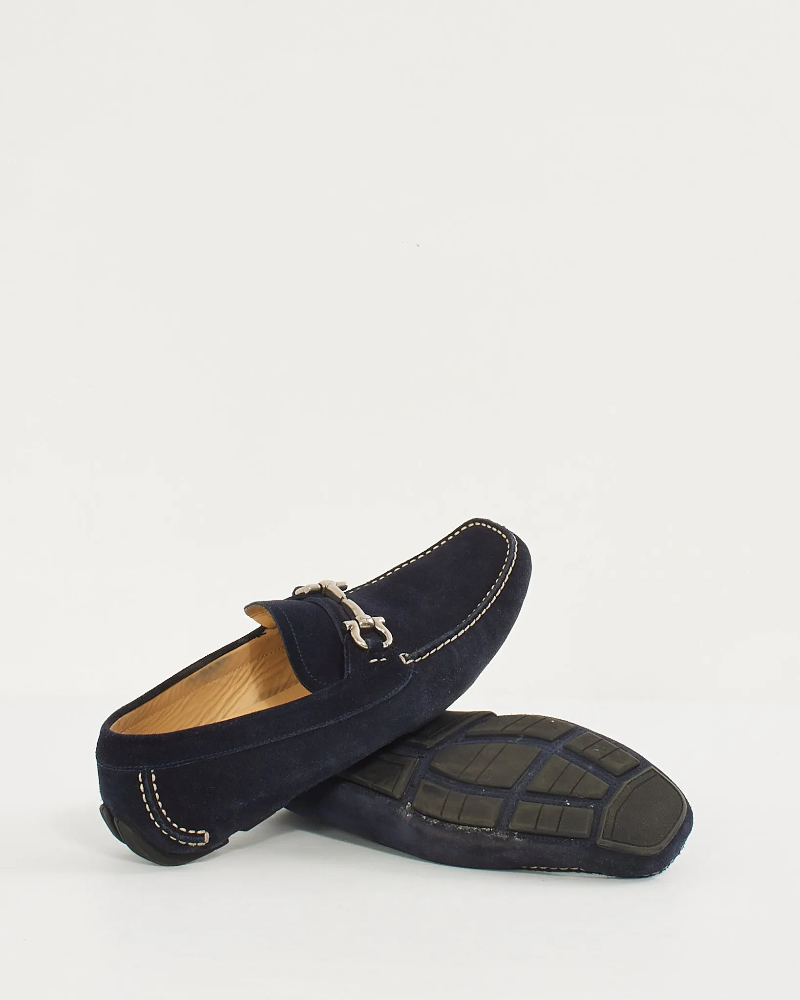 Salvatore Ferragamo Men's Navy Suede Bit Loafers - 9