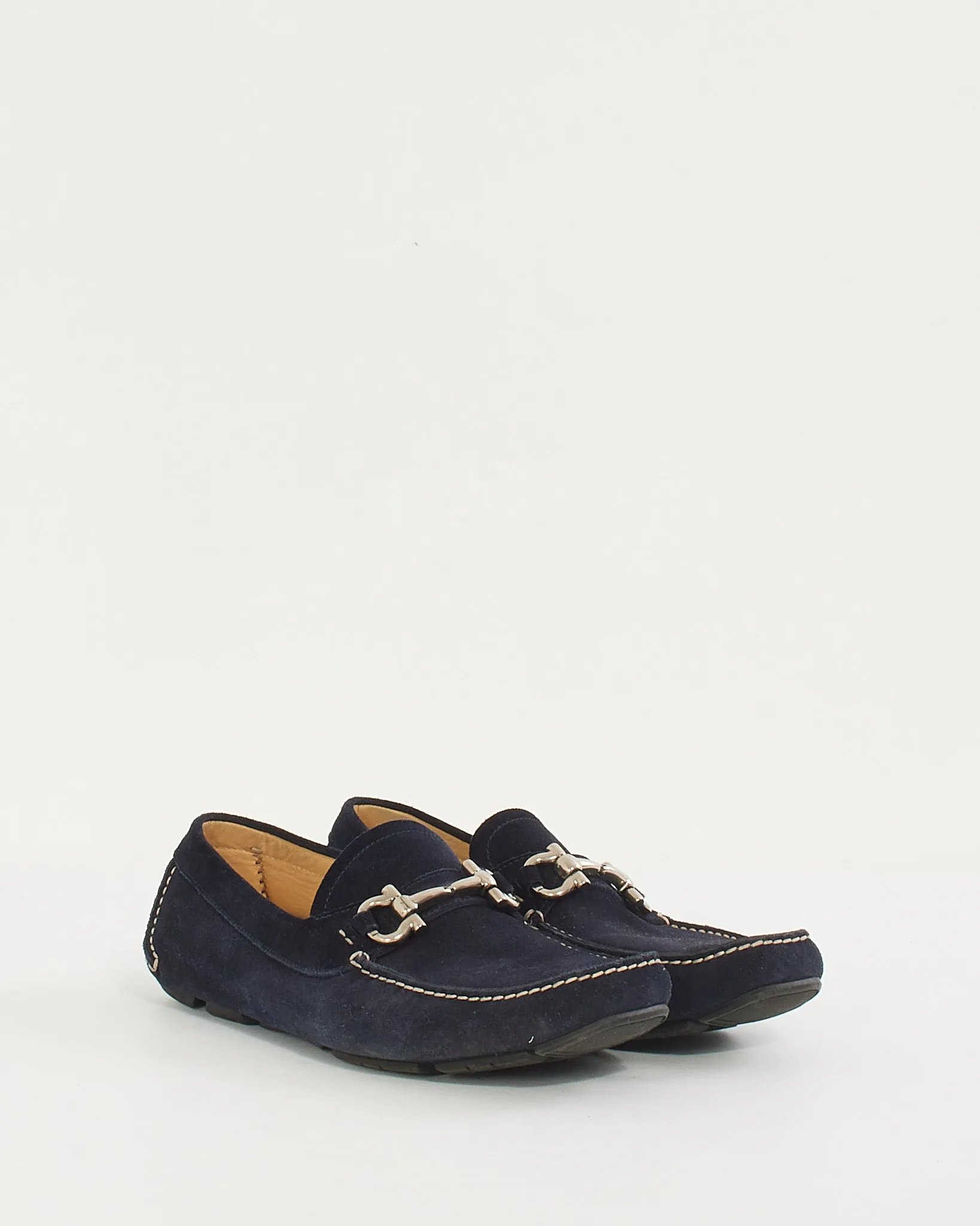 Salvatore Ferragamo Men's Navy Suede Bit Loafers - 9