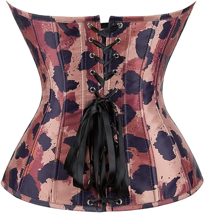 Satin Floral Lace Up Corset Bustier