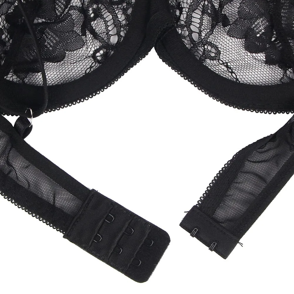 Scandals Feather and Lace Lingerie Set - 3-Piece Matching Garter