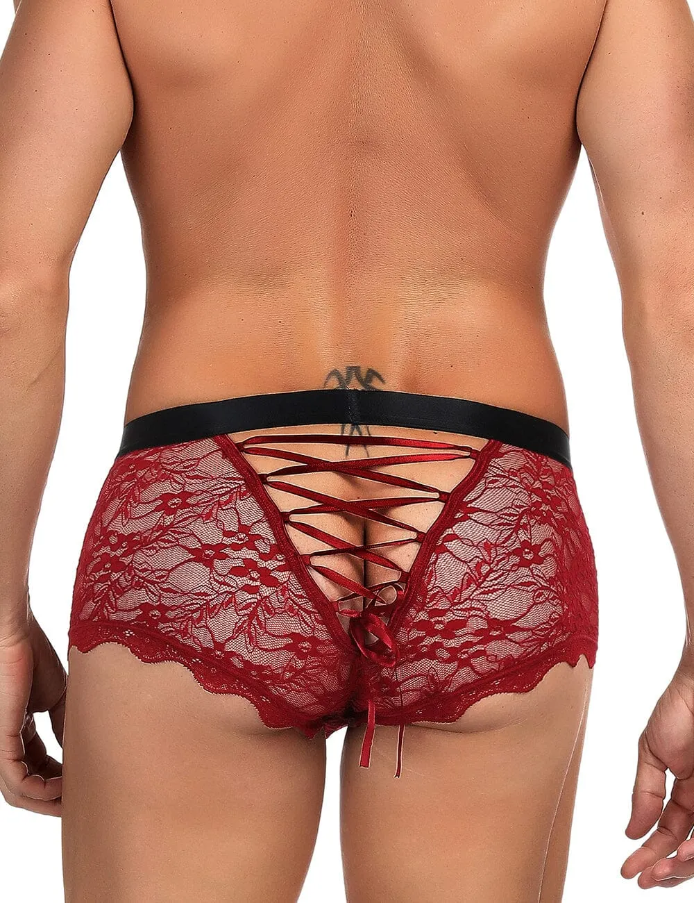 Scandals Lacey Corset Back Trunk - Sheer Men's Lace Underwear