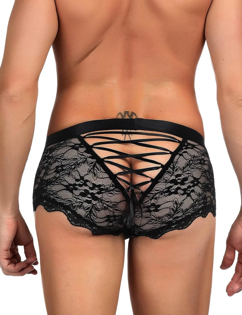 Scandals Lacey Corset Back Trunk - Sheer Men's Lace Underwear