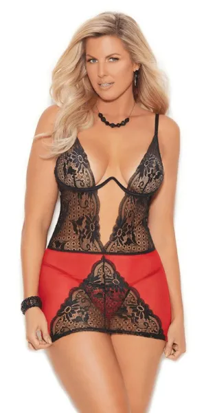 Sexy Appeal Plus Size Mesh and Lace Monowire Babydoll and G-String