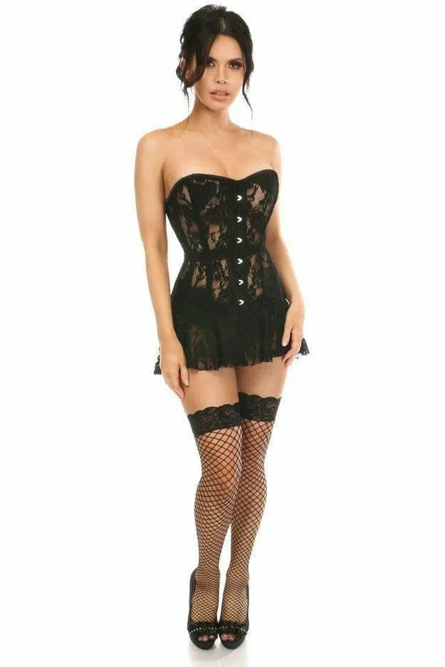Sexy Black Sheer Lace Corset Dress