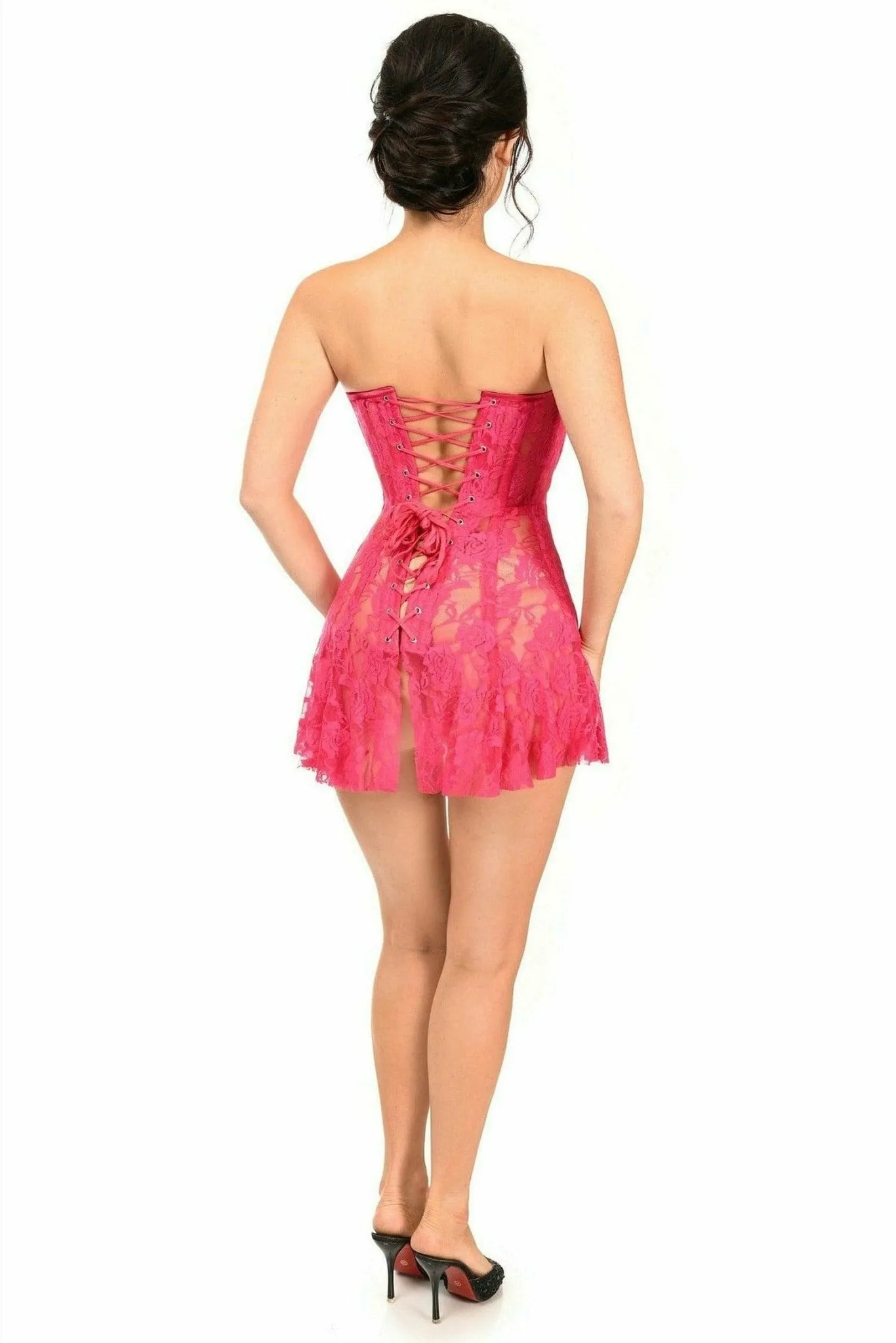 Sexy Fuchsia Sheer Lace Corset Dress