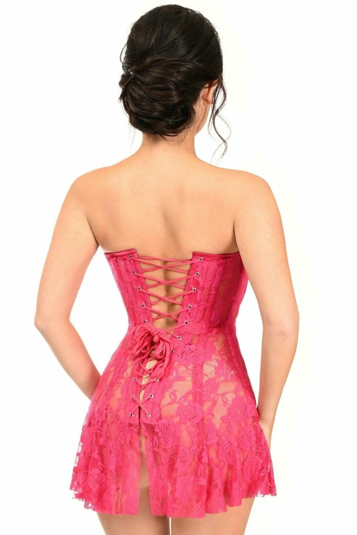 Sexy Fuchsia Sheer Lace Corset Dress