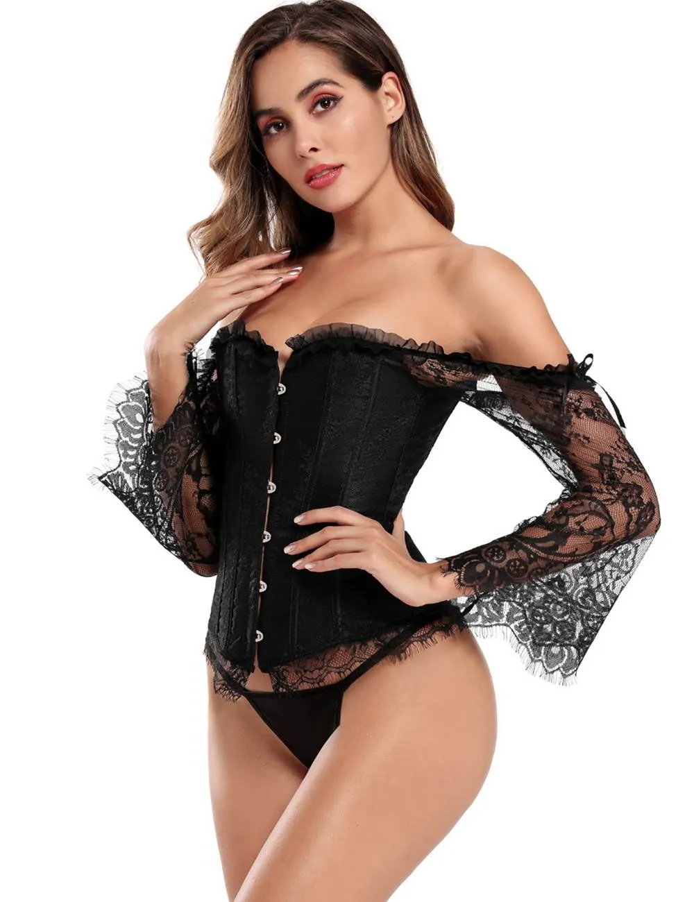 Sexy Lace Sleeves Stitching Red Corset Egypt
