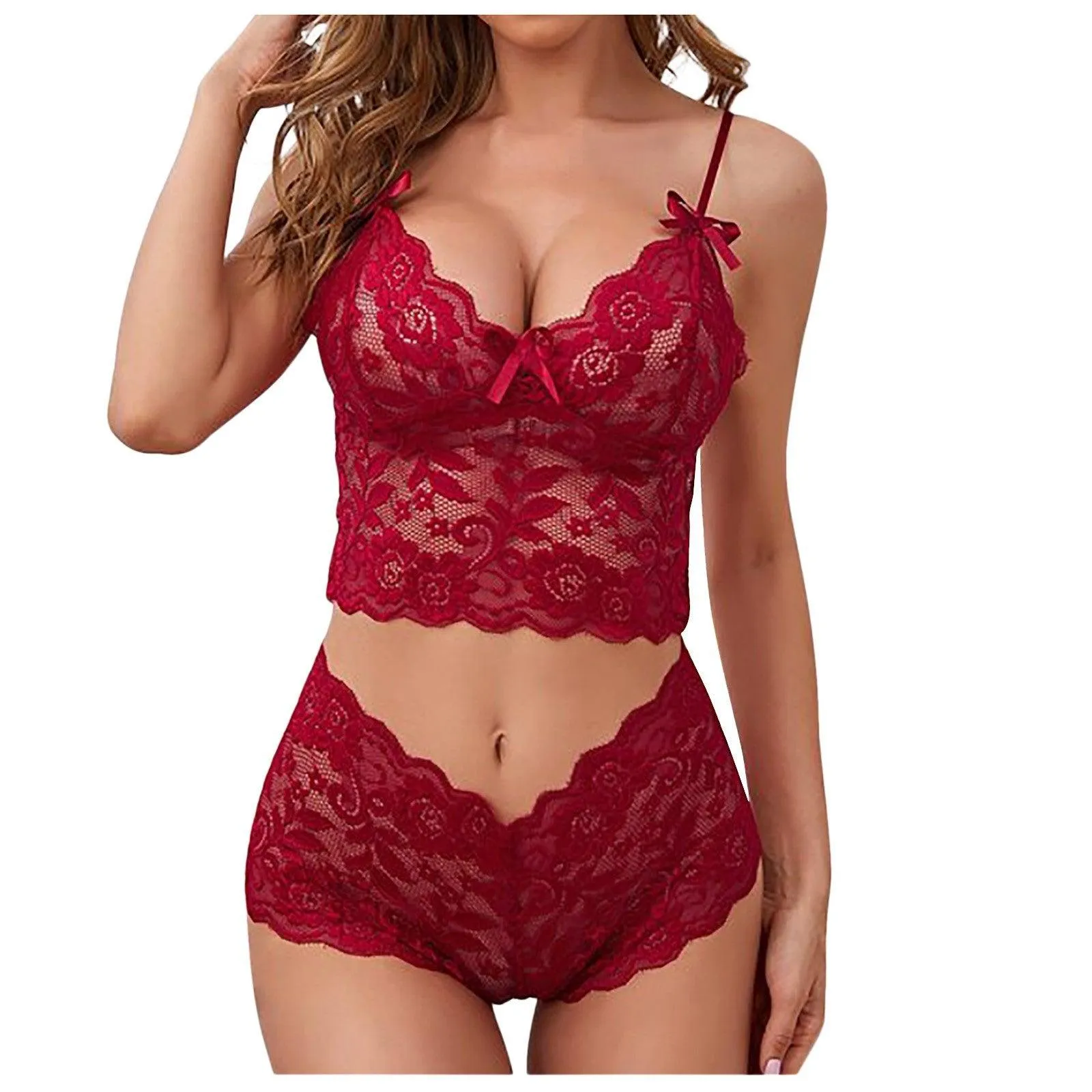 Sexy Lingerie Underwear Bra and Shorts Solid Lace