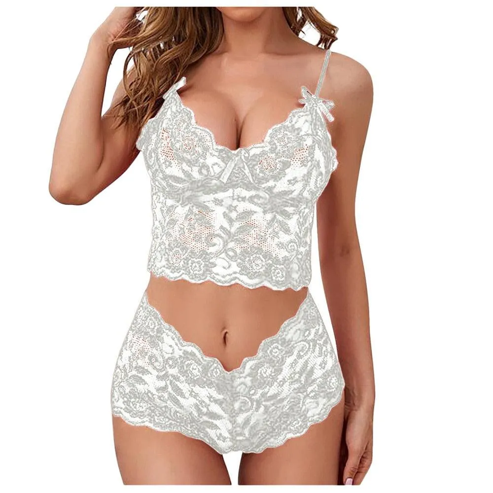 Sexy Lingerie Underwear Bra and Shorts Solid Lace