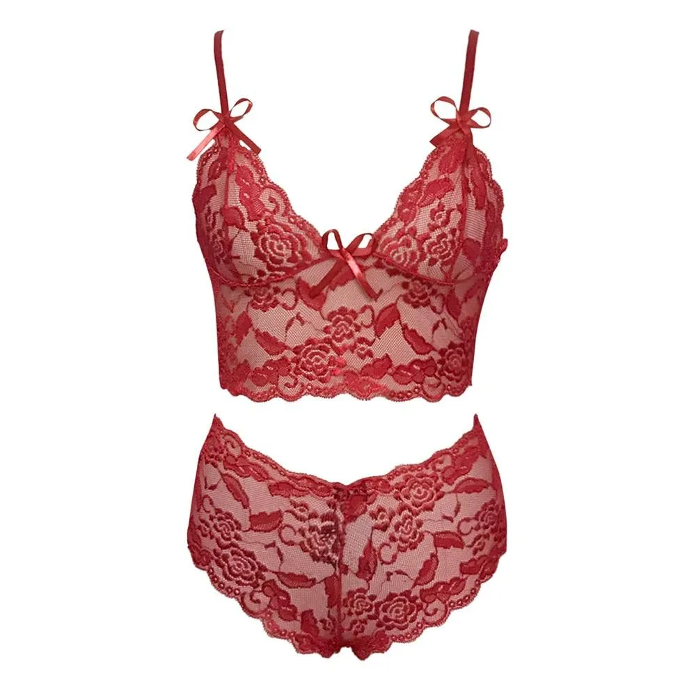 Sexy Lingerie Underwear Bra and Shorts Solid Lace