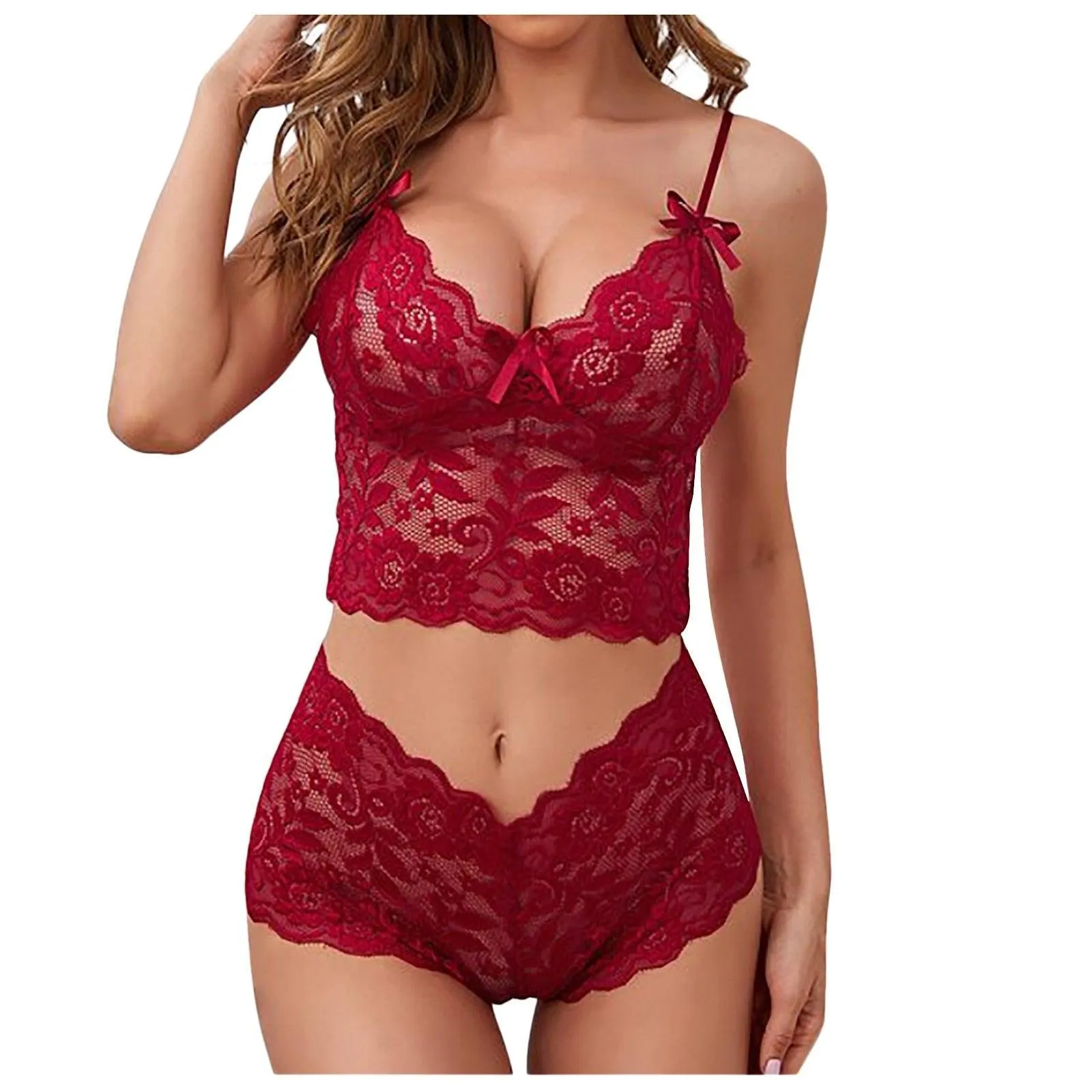 Sexy Lingerie Underwear Bra and Shorts Solid Lace
