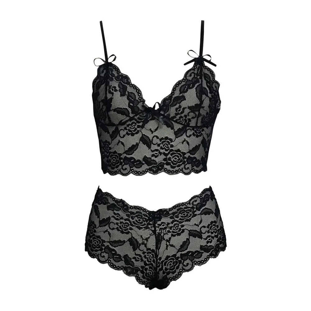 Sexy Lingerie Underwear Bra and Shorts Solid Lace