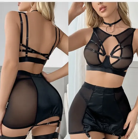 Sexy Lingerie Women Lace Babydoll Mesh Nightwear Chemise Nightie Bra Panty Set