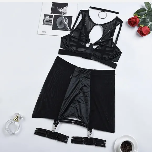 Sexy Lingerie Women Lace Babydoll Mesh Nightwear Chemise Nightie Bra Panty Set