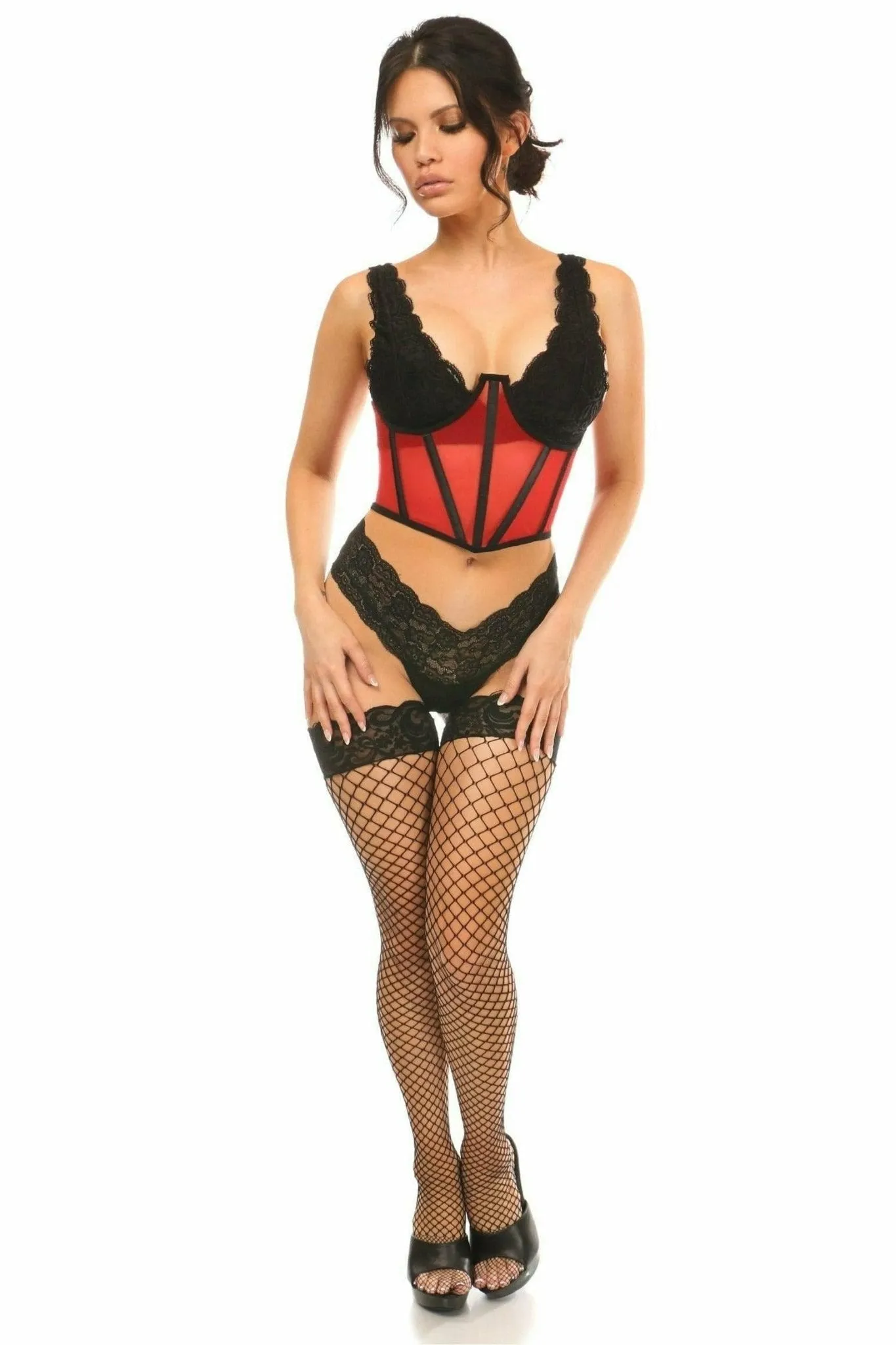 Sexy Red Mesh Open Cup Waist Cincher
