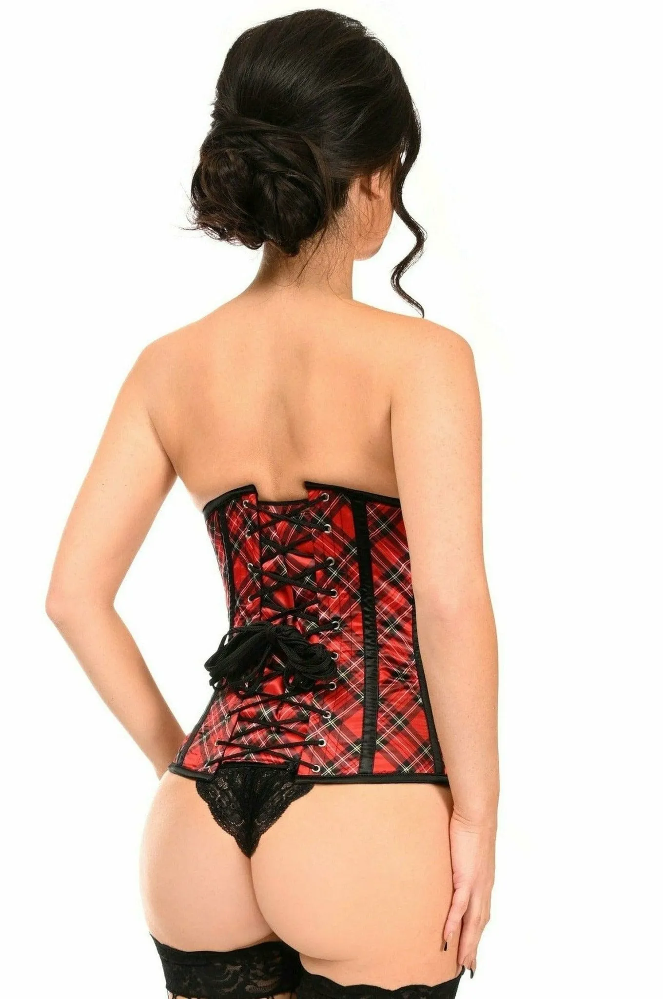 Sexy Red Plaid Open Cup Underwire Underbust Corset