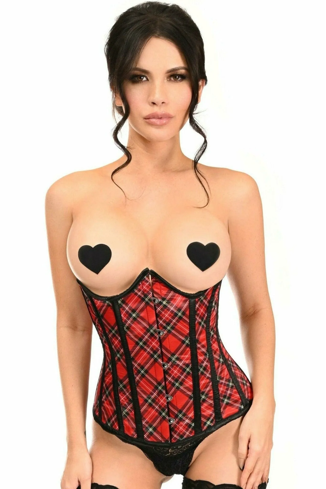 Sexy Red Plaid Open Cup Underwire Underbust Corset