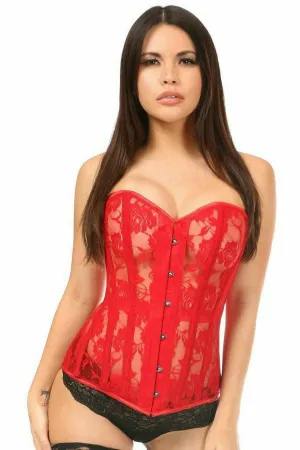 Sexy Red Sheer Lace Over Bust Corset