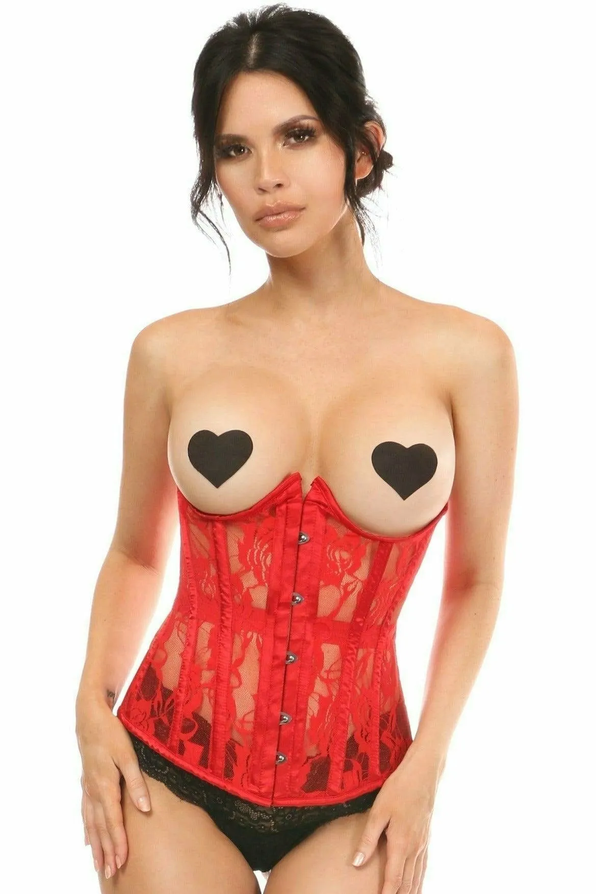 Sexy Red Sheer Lace Underwire Open Cup Underbust Corset