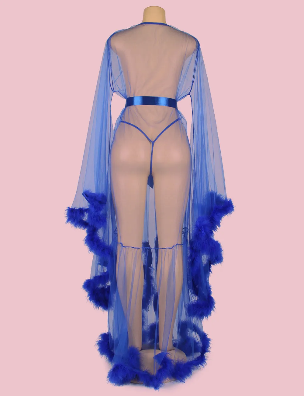 Sexy Robe Plush Edging Mesh Wide Sleeves With Belt Lingerie Egypt