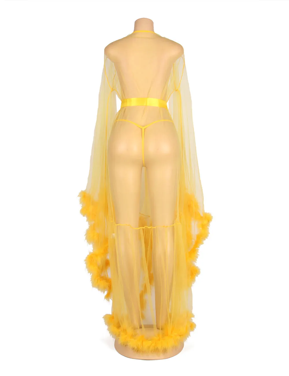 Sexy Robe Plush Edging Mesh Wide Sleeves With Belt Lingerie Egypt