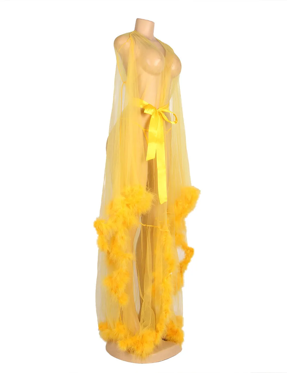 Sexy Robe Plush Edging Mesh Wide Sleeves With Belt Lingerie Egypt