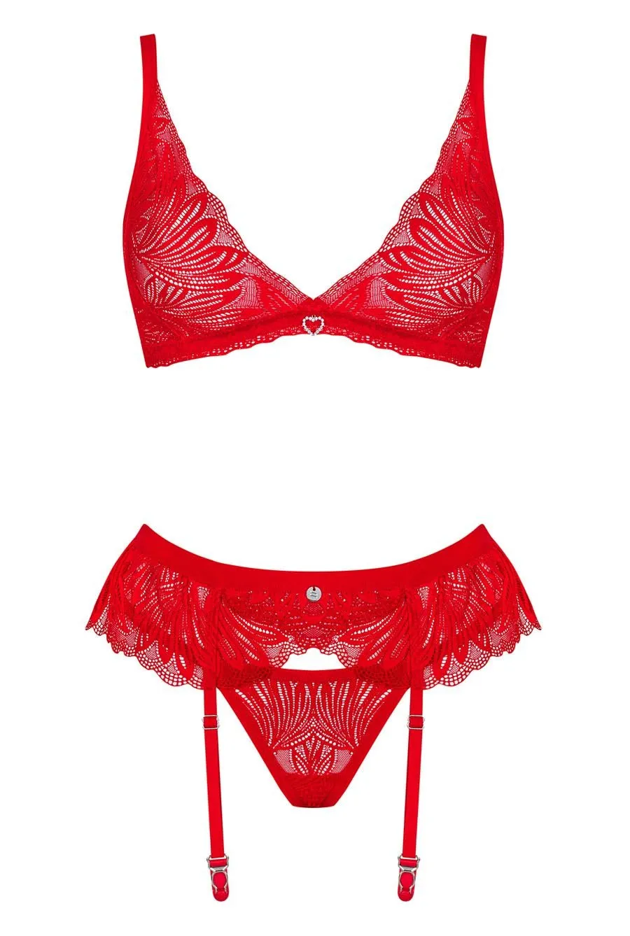 Sexy Sheer Red Bra 3 Piece Lingerie Set