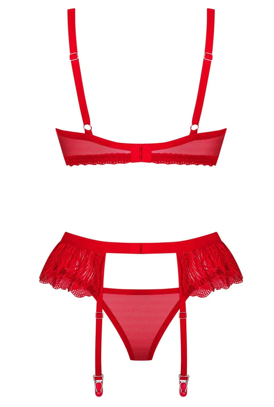 Sexy Sheer Red Bra 3 Piece Lingerie Set
