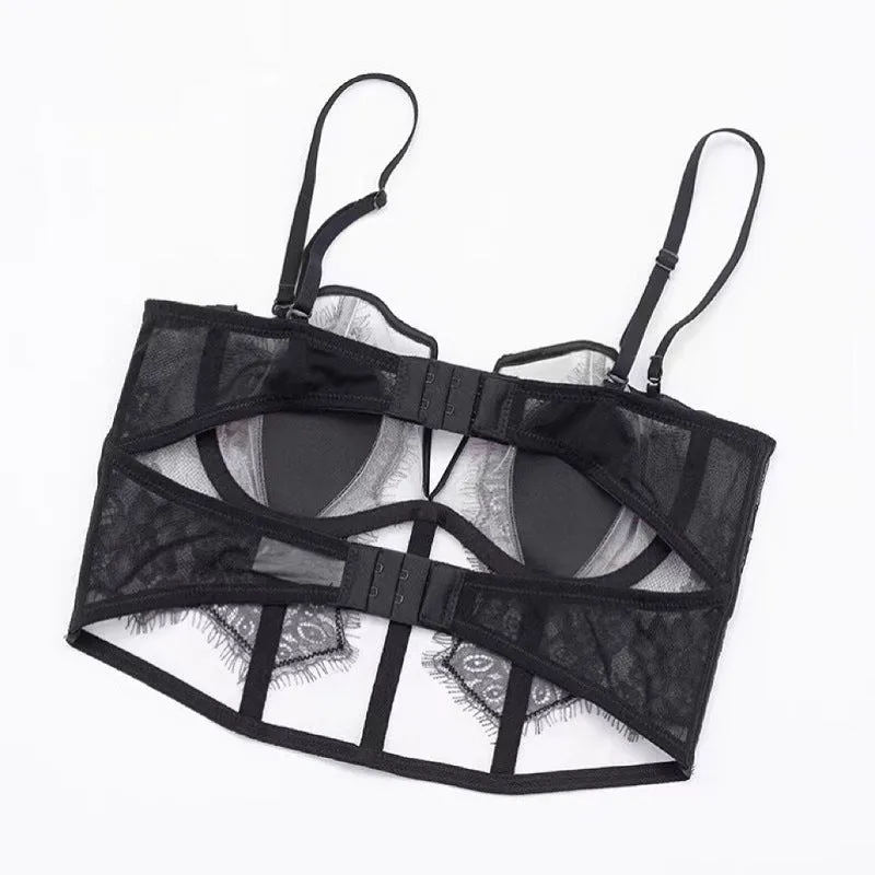 Sheer and Lace Corset Top and Underwear Set