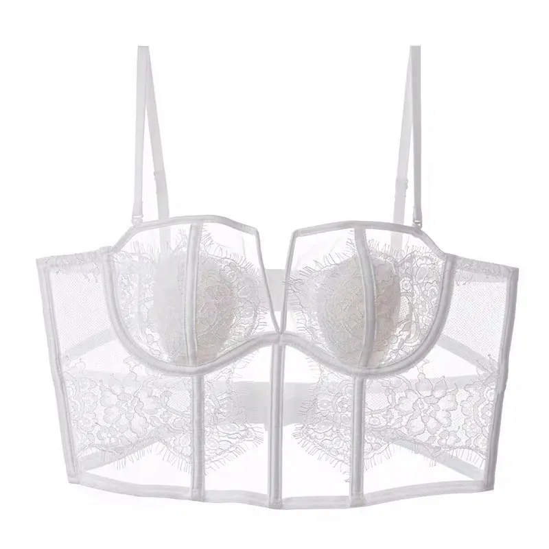 Sheer and Lace Corset Top and Underwear Set