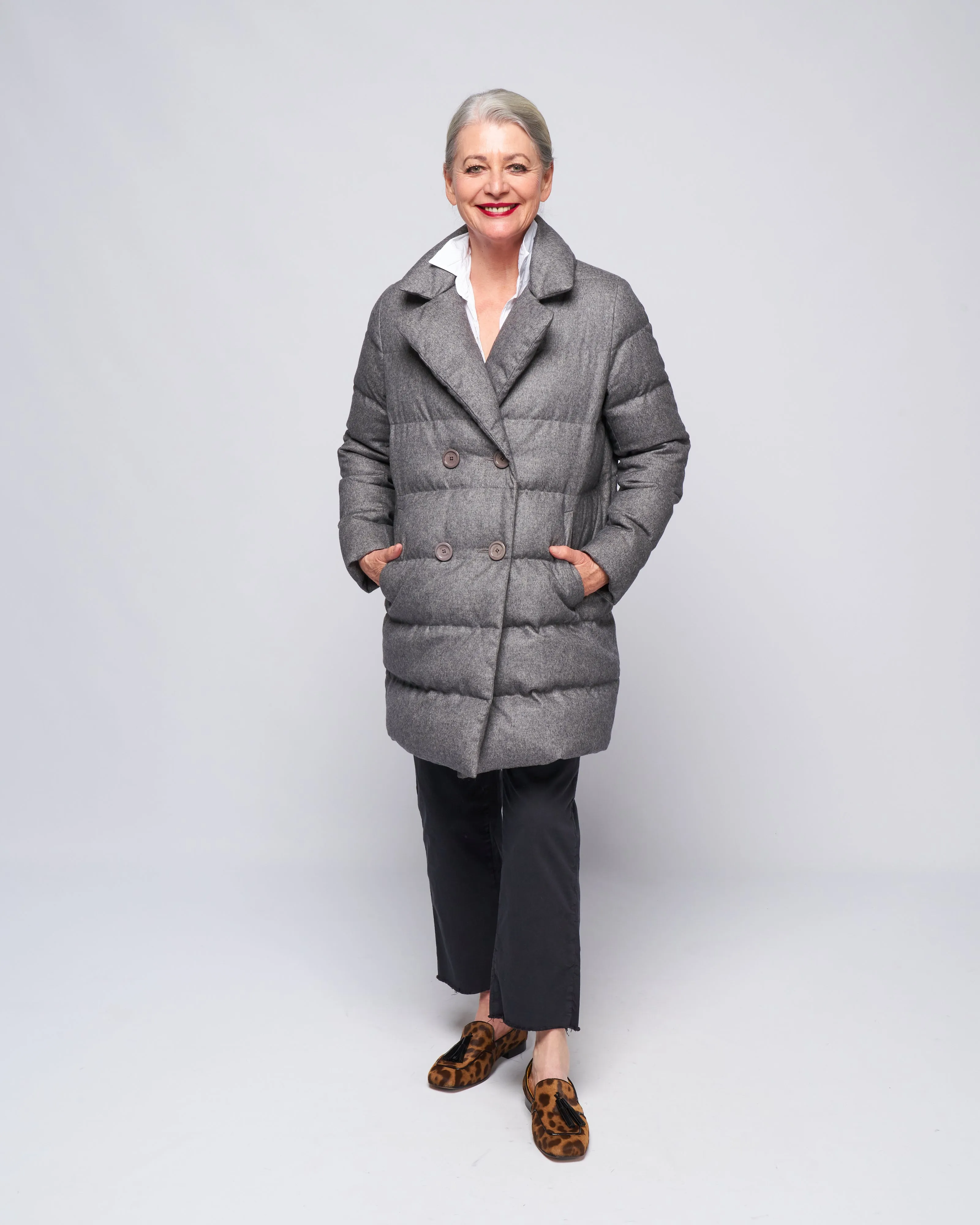 silk/ cashmere db peacoat - grigio
