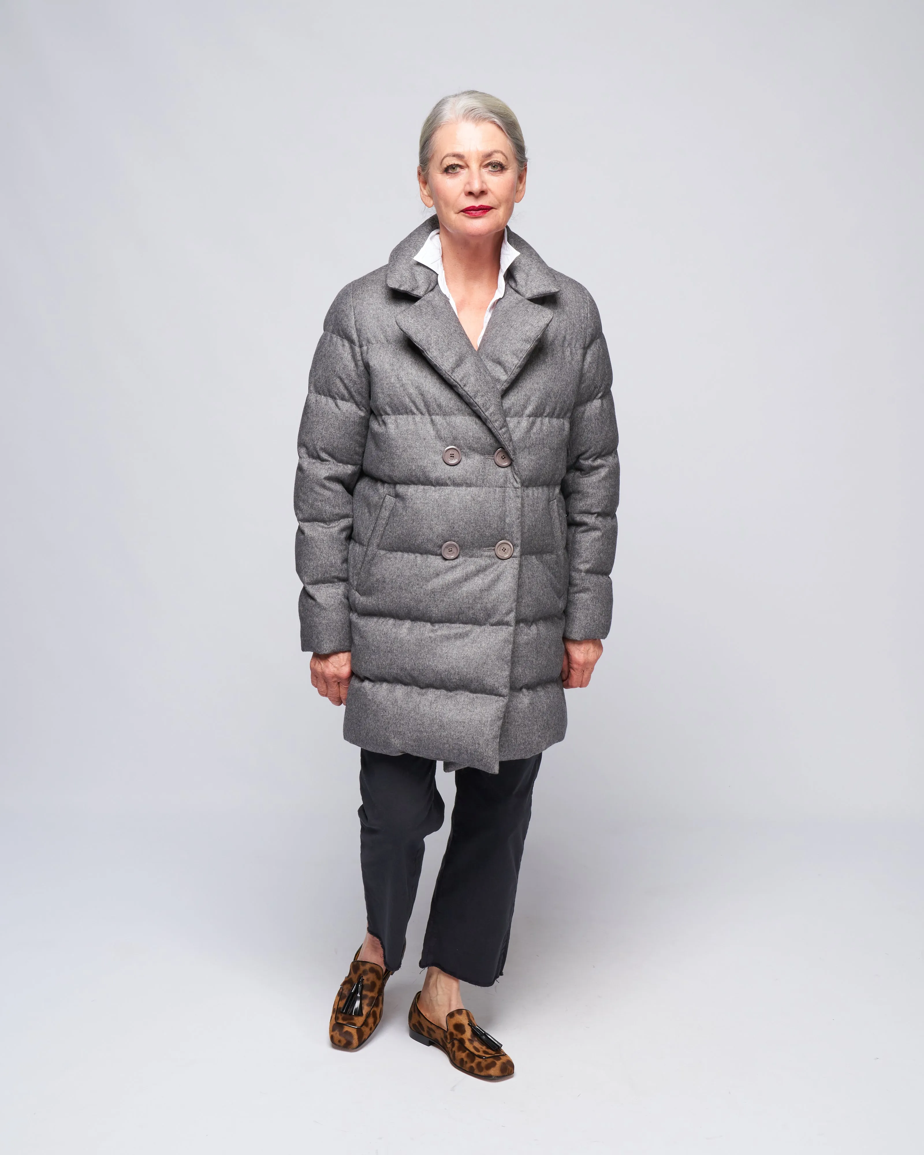 silk/ cashmere db peacoat - grigio