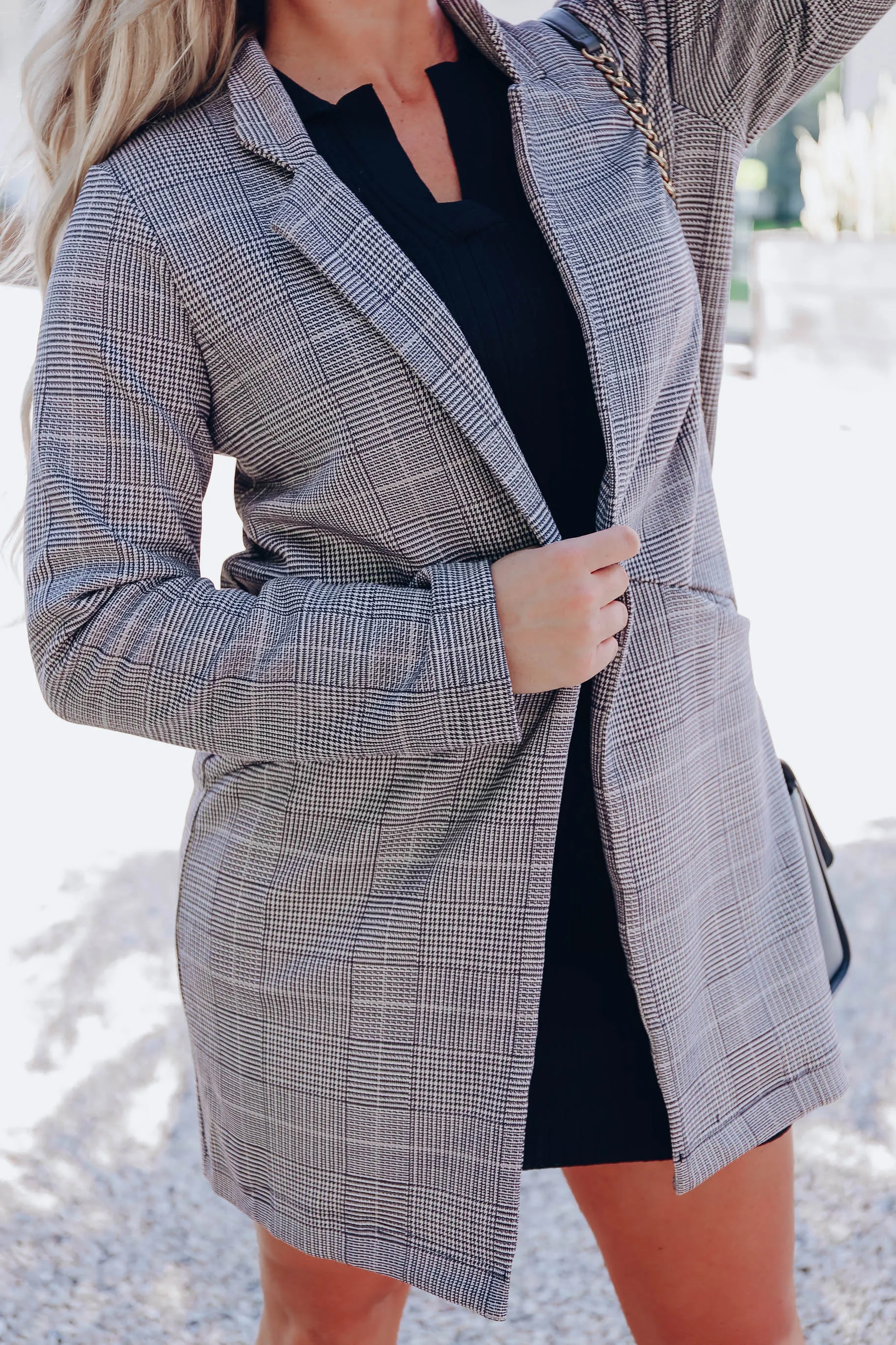 So Chic Faux Suede Duster - Black Plaid