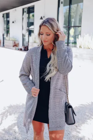 So Chic Faux Suede Duster - Black Plaid