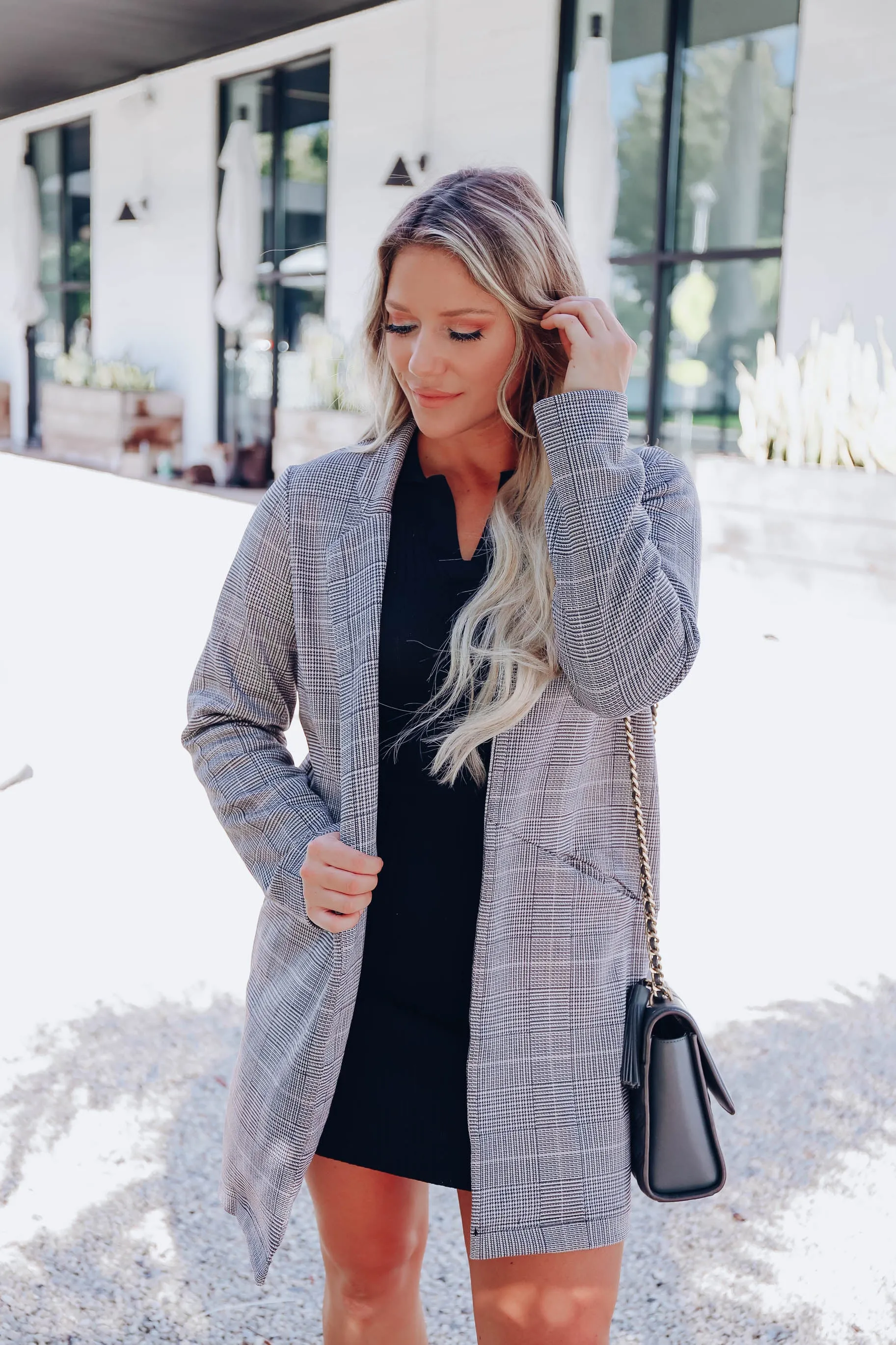 So Chic Faux Suede Duster - Black Plaid