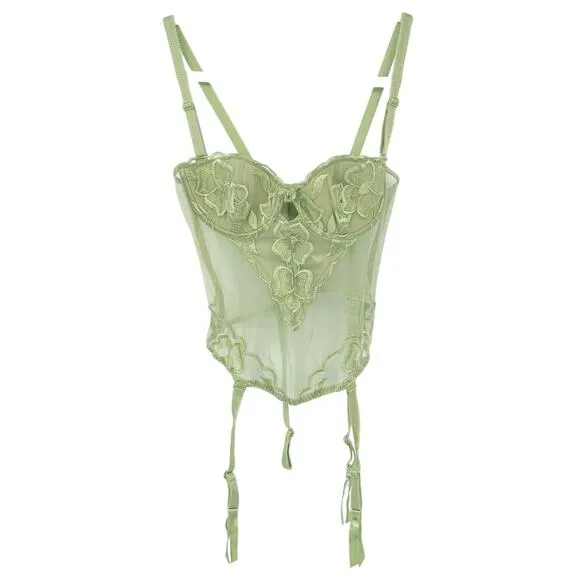 Sous Entendus Y2K Coquette Victorian Mesh Embroidered Floral Corset Top 34B