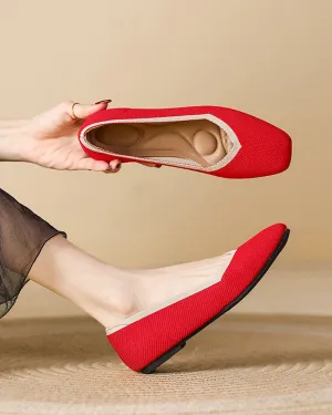 Square Toe Shallow Fly Knit Flat Knit Shoes