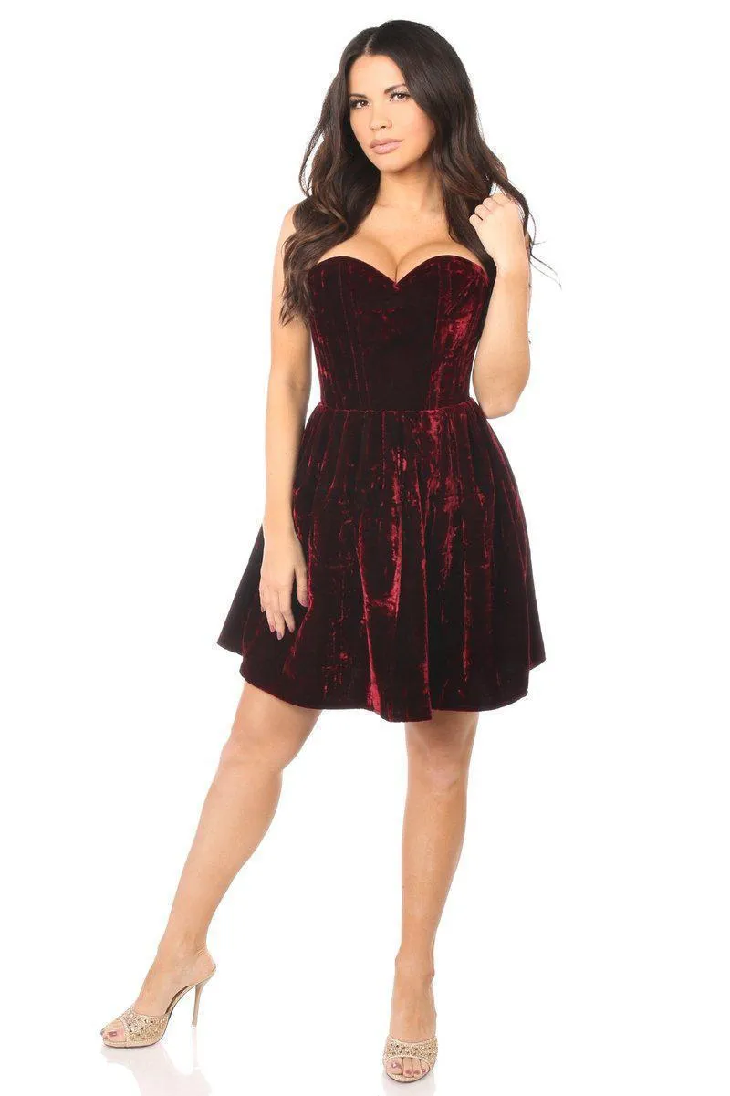 SS-Top Drawer Steel Boned Red Velvet Empire Waist Corset Dress
