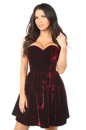 SS-Top Drawer Steel Boned Red Velvet Empire Waist Corset Dress