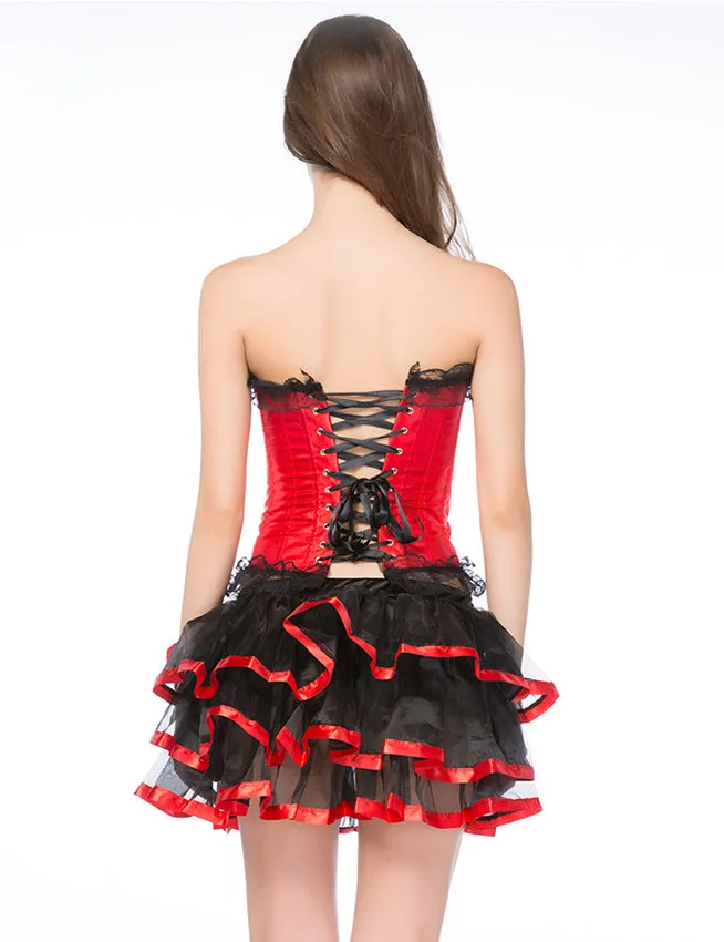 Steel Bones Black Lace Red Corset