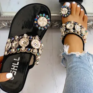 Studded Detail Toe Ring Flat platform sandals