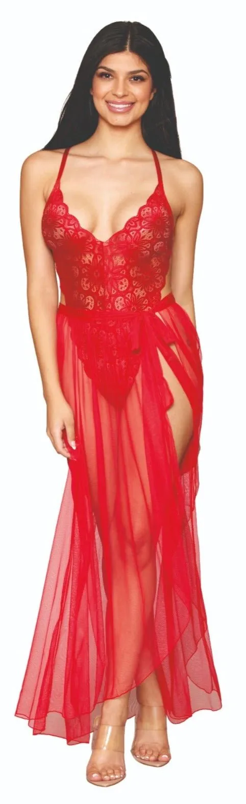 Stunning Lace Bodysuit with Sheer Skirt Lingerie Set