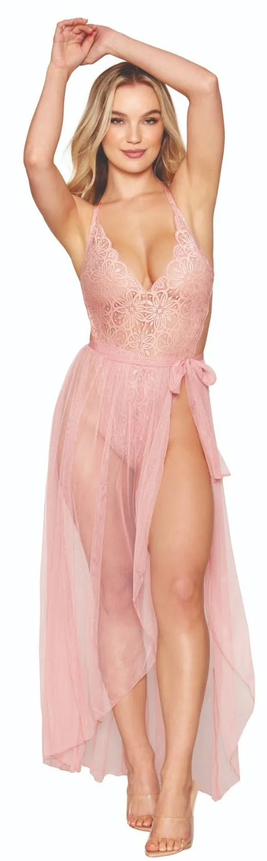 Stunning Lace Bodysuit with Sheer Skirt Lingerie Set