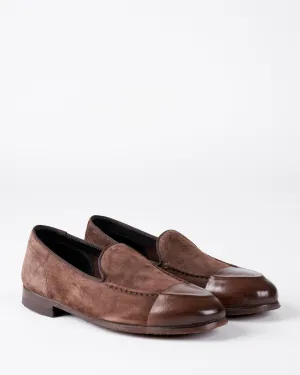 suede espresso/leather espresso dip/rubber sole loafer
