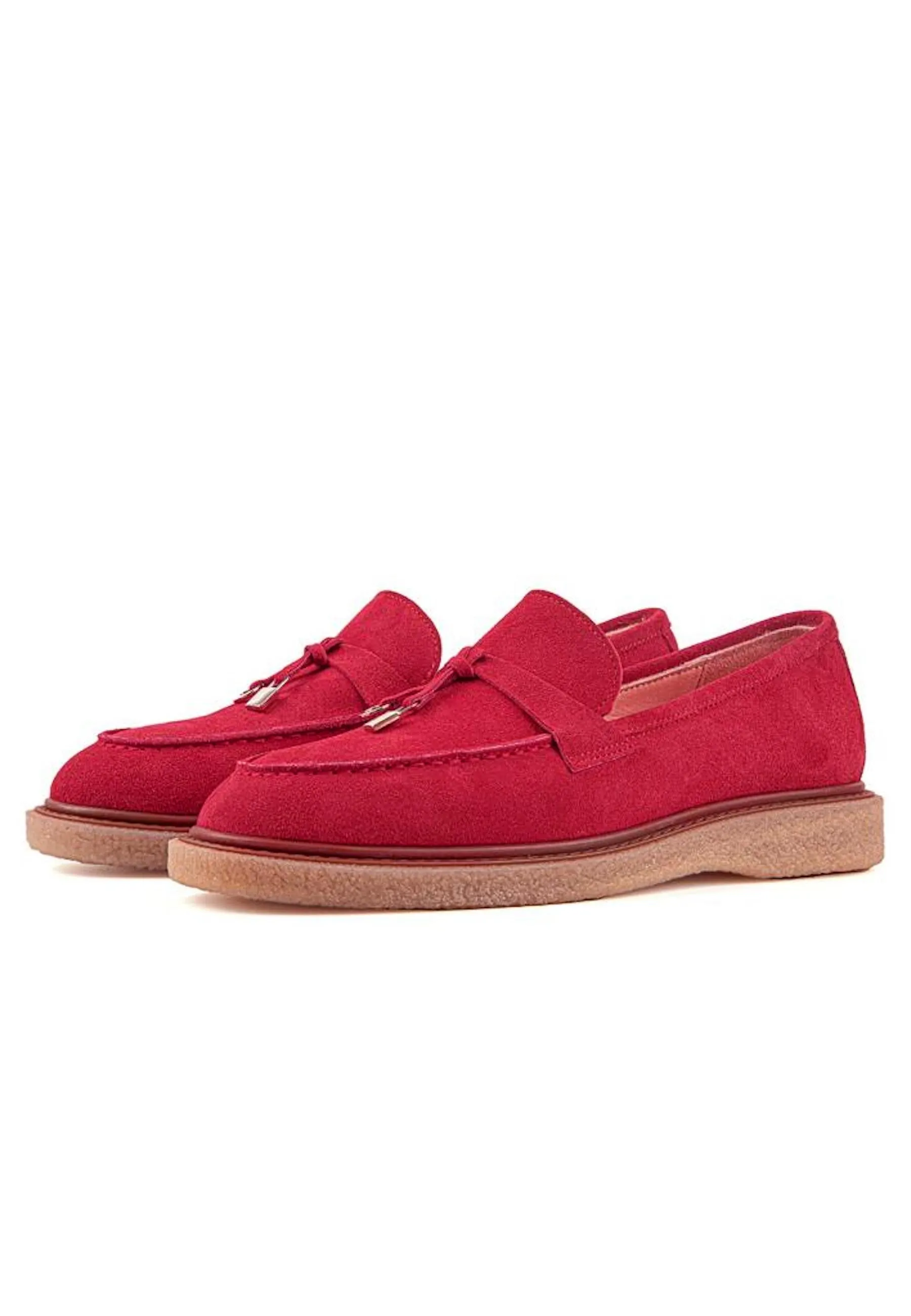 Suede Slip-On Loafers - Red