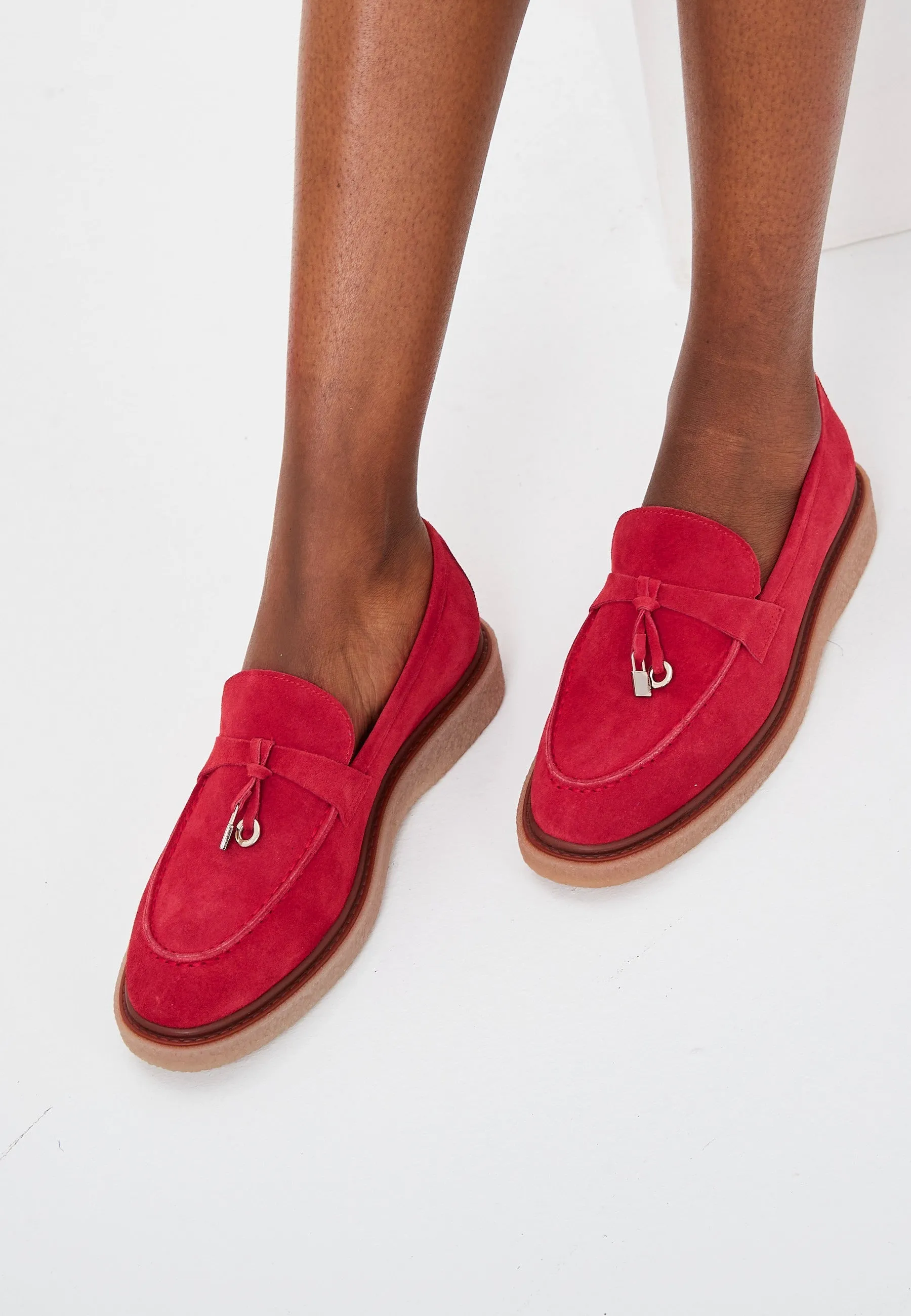 Suede Slip-On Loafers - Red
