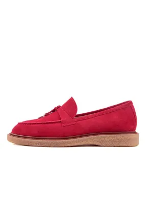 Suede Slip-On Loafers - Red