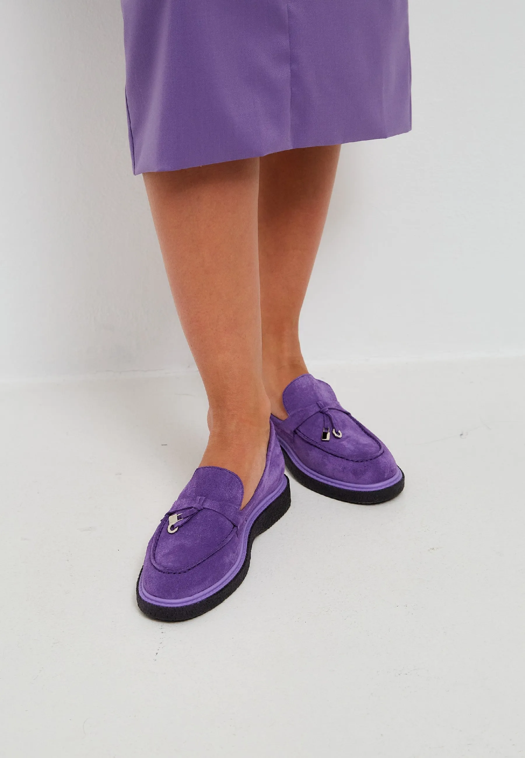 Suede Slip-On Loafers - Violet